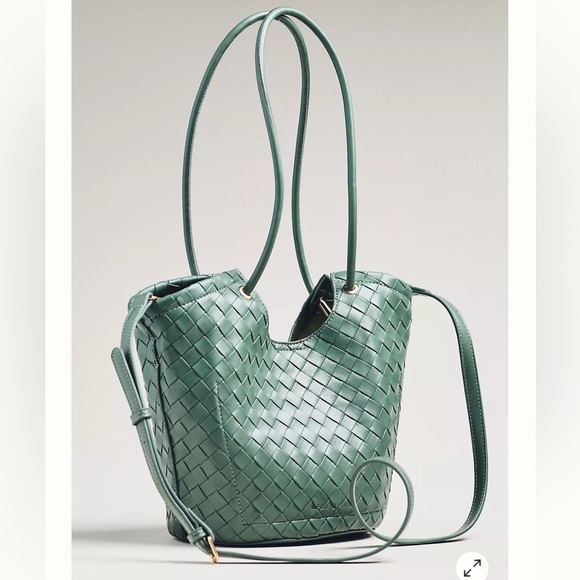 Anthropologie Handbags - Anthropologie Melie Bianco Green Woven Bucket Tote Bag